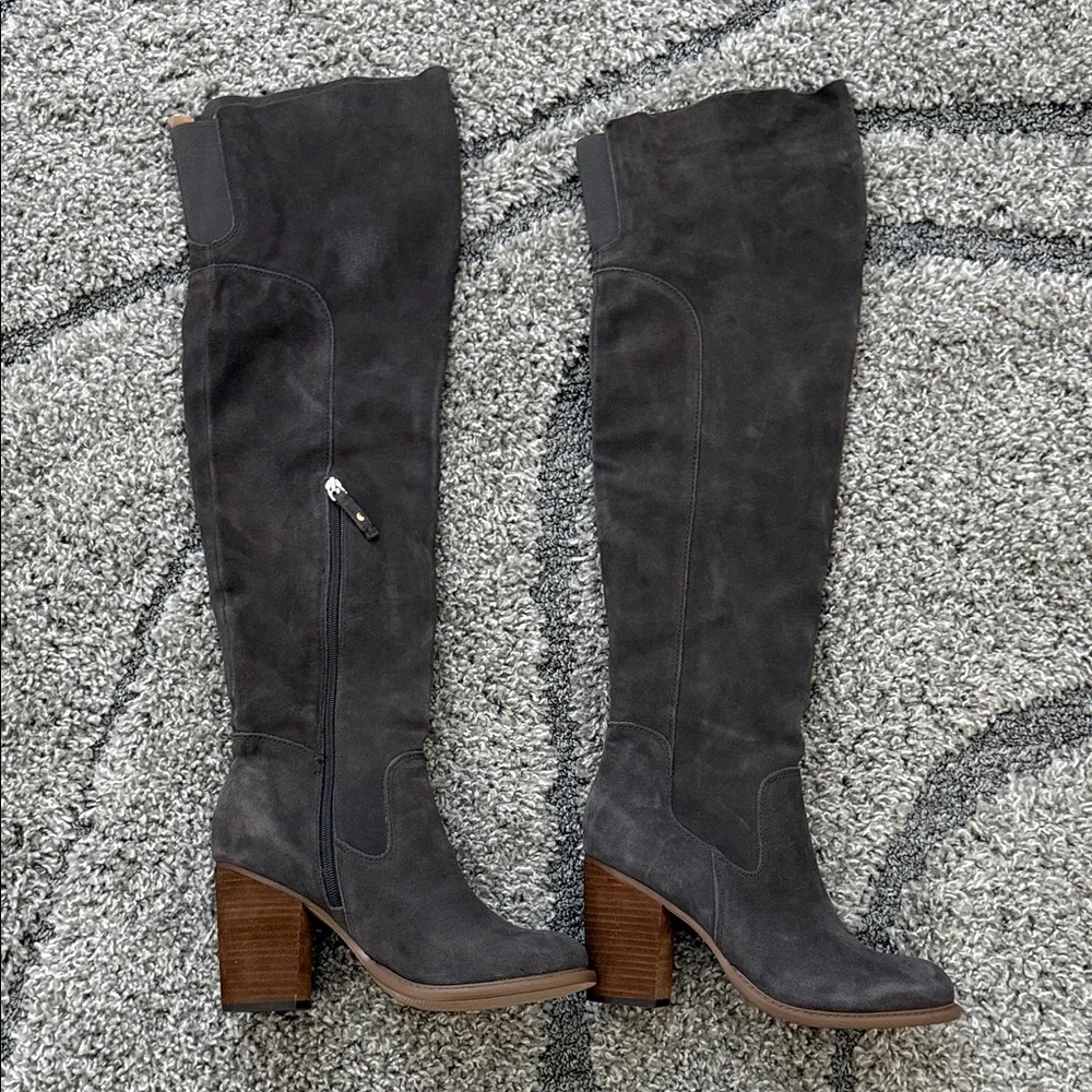 Kelsi Dagger Logan Grey Suede Leather Brooklyn Over The Knee Brown Heeled Boot 9